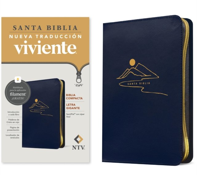 Biblia compacta NTV, letra gigante de zíper con Filament  (SentiPiel, Azul, Letra Roja)