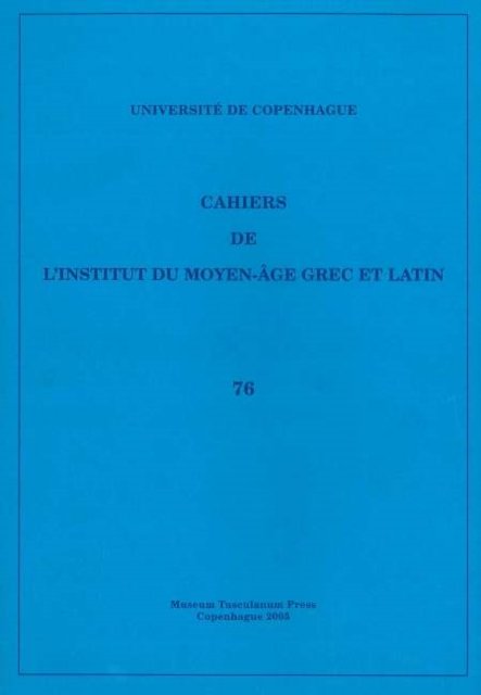 Cahiers de l'Institut du Moyen-Age Grec et Latin