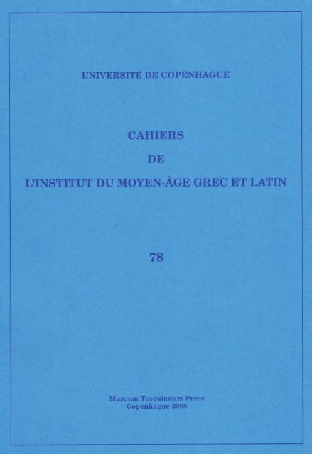 Cahiers de l'Institut du Moyen-Age Grec et Latin