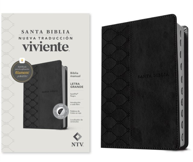 Biblia manual NTV, letra grande con Filament (SentiPiel, Negro, Índice, Letra Roja)
