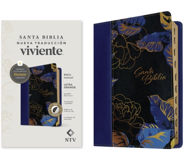 Biblia manual NTV, letra grande con Filament (SentiPiel, Azul oscuro, Índice, Letra Roja)