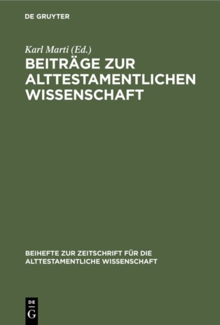 Beitrage Zur Alttestamentlichen Wissenschaft
