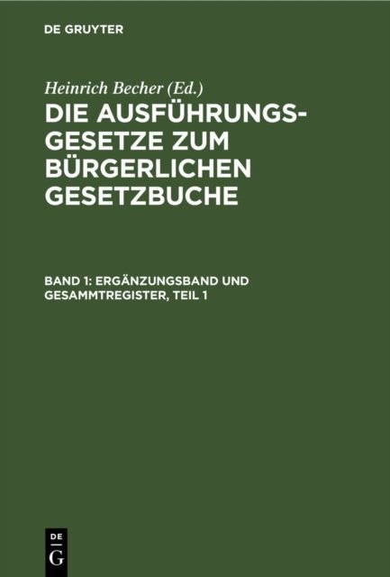 Erganzungsband Und Gesammtregister, Teil 1