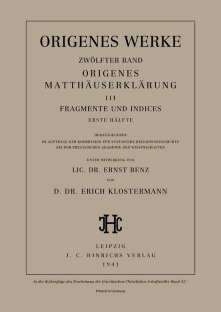 Werke, Band 12/1, Origenes Matthauserklarung III