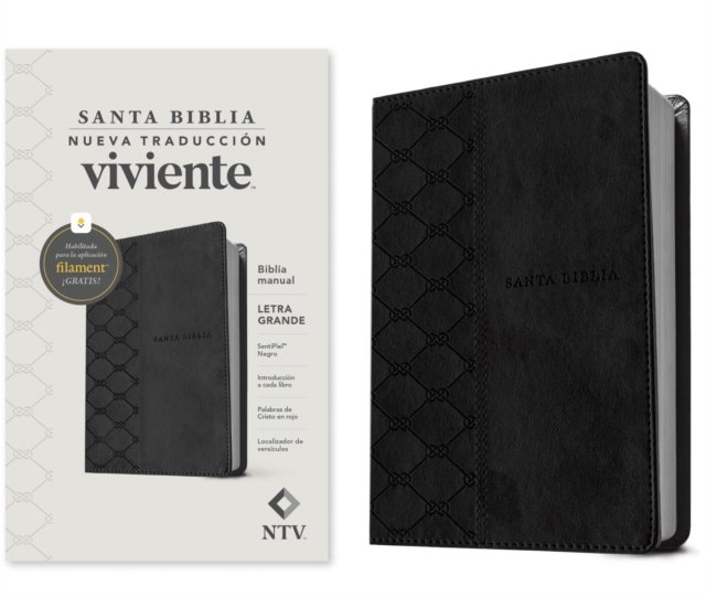 Biblia manual NTV, letra grande con Filament (SentiPiel, Negro, Letra Roja)