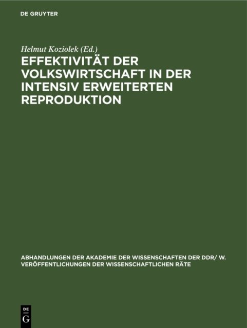 Effektivitat Der Volkswirtschaft in Der Intensiv Erweiterten Reproduktion