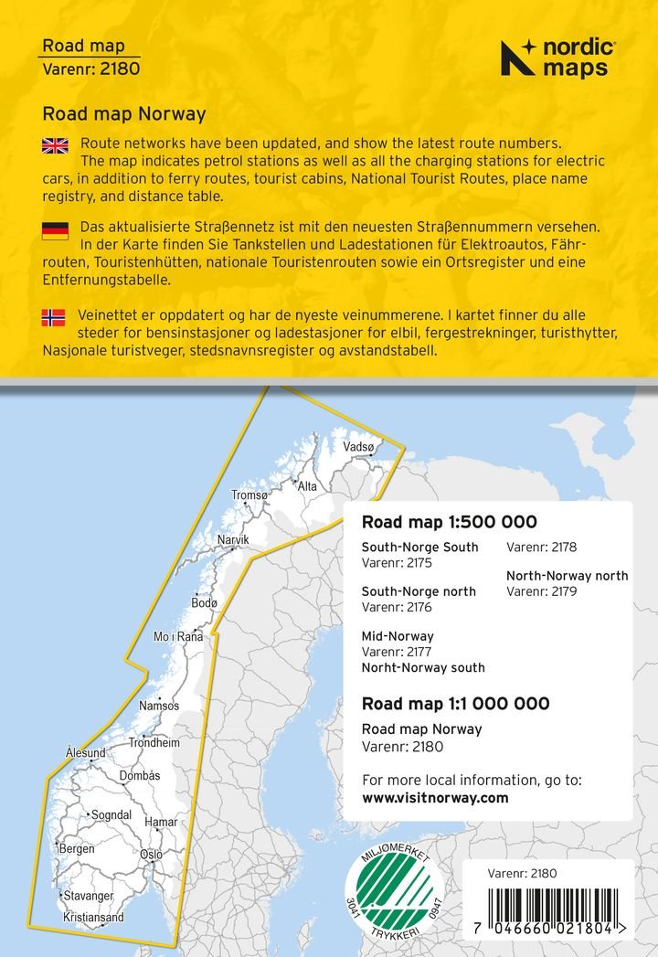 Veikart Norge 1:1 000 000 Veikart