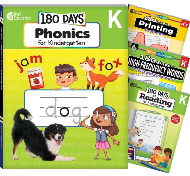 180 Days™: Phonics, High-Frequency Words, Reading 2nd Edition, and Printing: Kindergarten: 4-Book Set