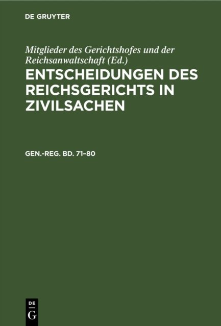 Generalregister Zum Einundsiebzigsten Bis Achtzigsten Bande