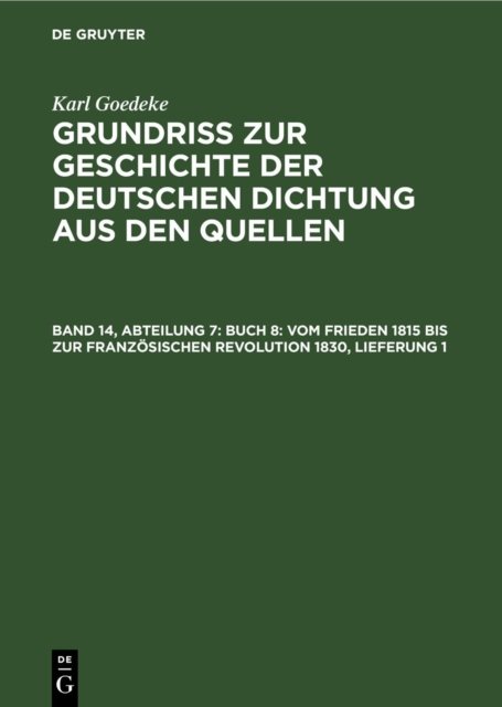Abteilung 7, Buch 8: Vom Frieden 1815 Bis Zur Franzosischen Revolution 1830