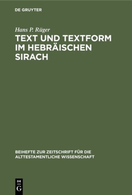Text und Textform im hebraischen Sirach