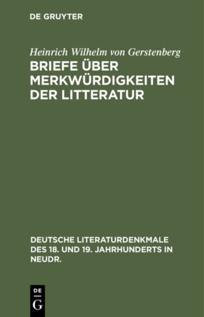 Briefe Uber Merkwurdigkeiten Der Litteratur