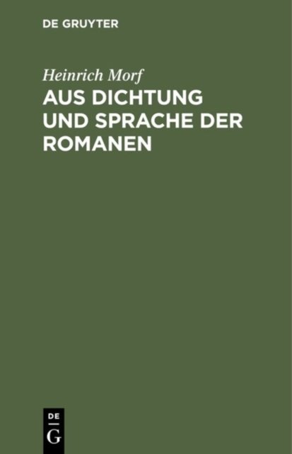 Aus Dichtung Und Sprache Der Romanen