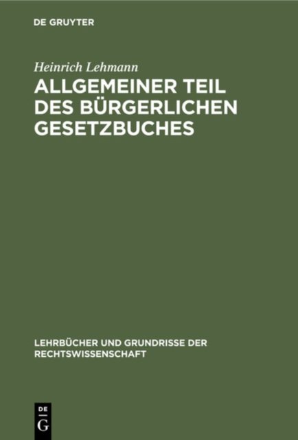 Allgemeiner Teil Des Burgerlichen Gesetzbuches