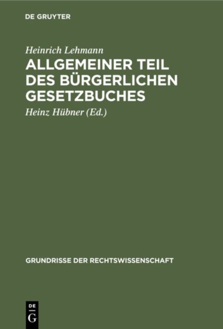 Allgemeiner Teil Des Burgerlichen Gesetzbuches