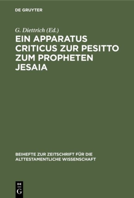 Ein Apparatus Criticus Zur Pesitto Zum Propheten Jesaia