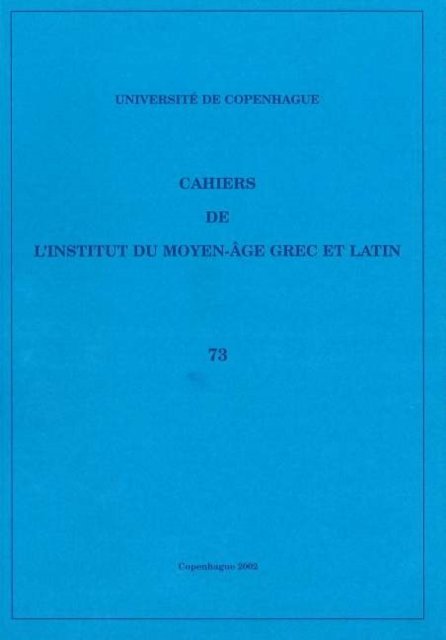 Cahiers de l'Institut du Moyen-Age Grec et Latin