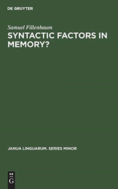 Syntactic Factors in Memory?
