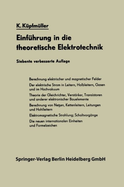 Einfuhrung in die theoretische Elektrotechnik