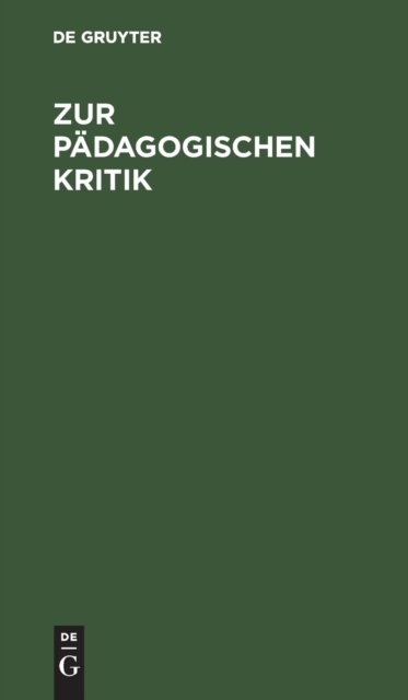 Zur Padagogischen Kritik