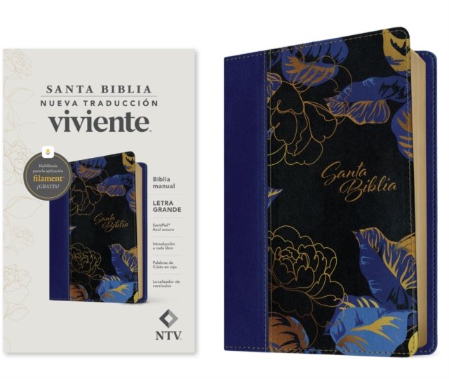 Biblia manual NTV, letra grande con Filament (SentiPiel, Azul oscuro, Letra Roja)