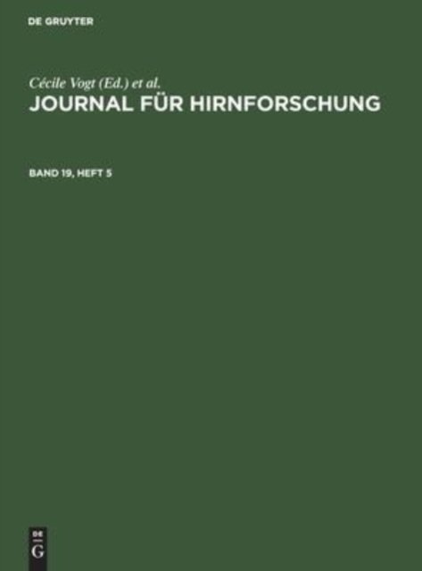 Journal Fur Hirnforschung. Band 19, Heft 5