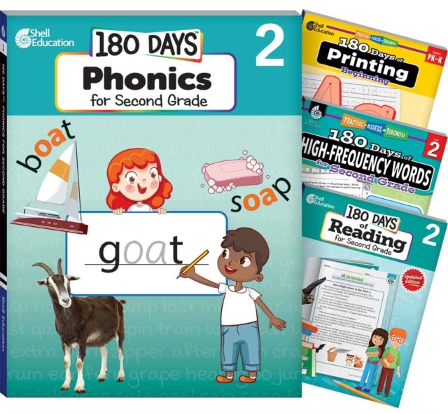 180 Days™: Phonics, High-Frequency Words, Reading 2nd Edition, and Printing: Grade 2: 4-Book Set