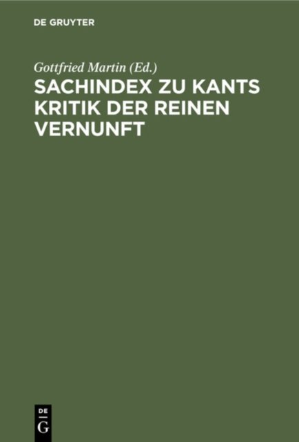 Sachindex Zu Kants Kritik Der Reinen Vernunft