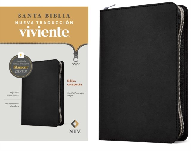Biblia compacta NTV de zíper, con Filament  (SentiPiel, Negro)