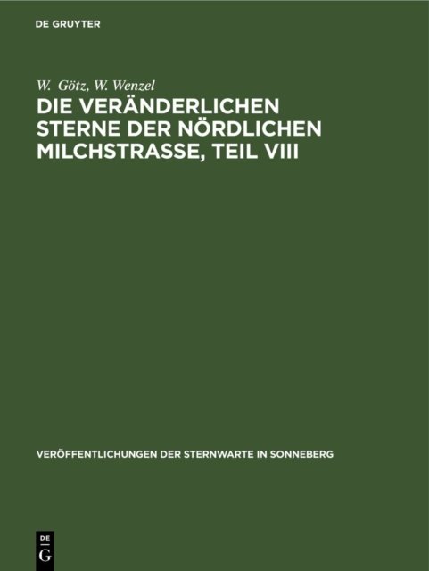 Die Veranderlichen Sterne Der Nordlichen Milchstraße, Teil VIII