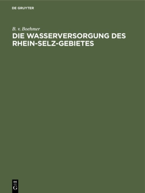 Die Wasserversorgung Des Rhein-Selz-Gebietes