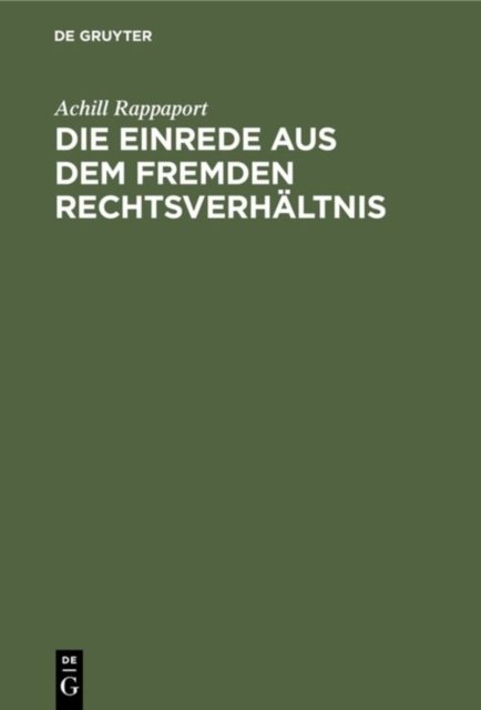 Die Einrede Aus Dem Fremden Rechtsverhaltnis
