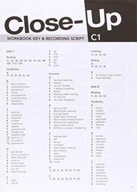 Close-Up C1: Workbook Answer Key