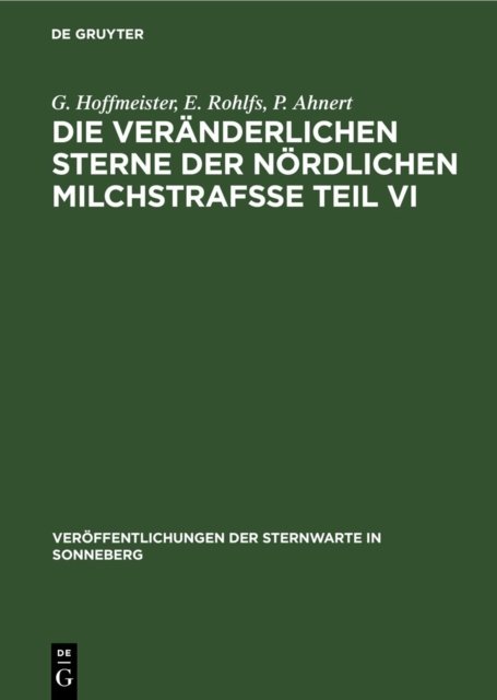 Die Veranderlichen Sterne Der Nordlichen Milchstrafße Teil VI