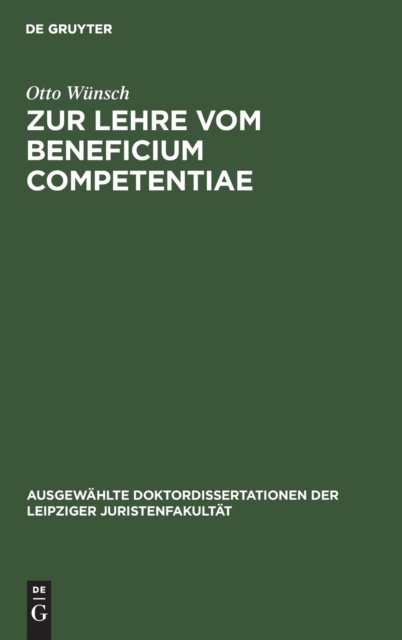 Zur Lehre Vom Beneficium Competentiae