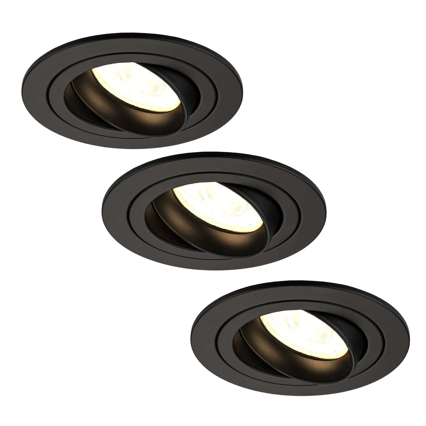 Dæmpbare LED indbygningsspots i sort - Tokyo - 3W - 2700K - Ø92 mm - 3-pak
