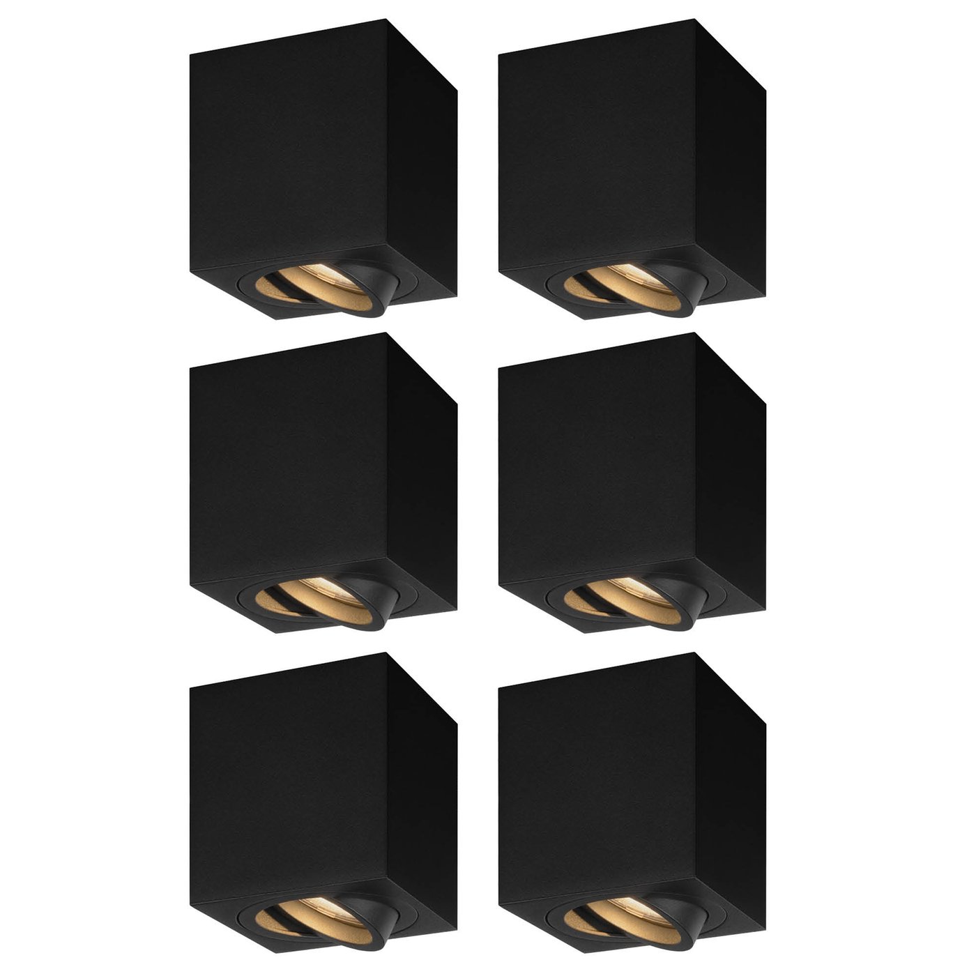 6x Applique da Soffitto LED Dimmerabile - Quadrato - Nero - 3W - 2700K - Inclinabile - IP20