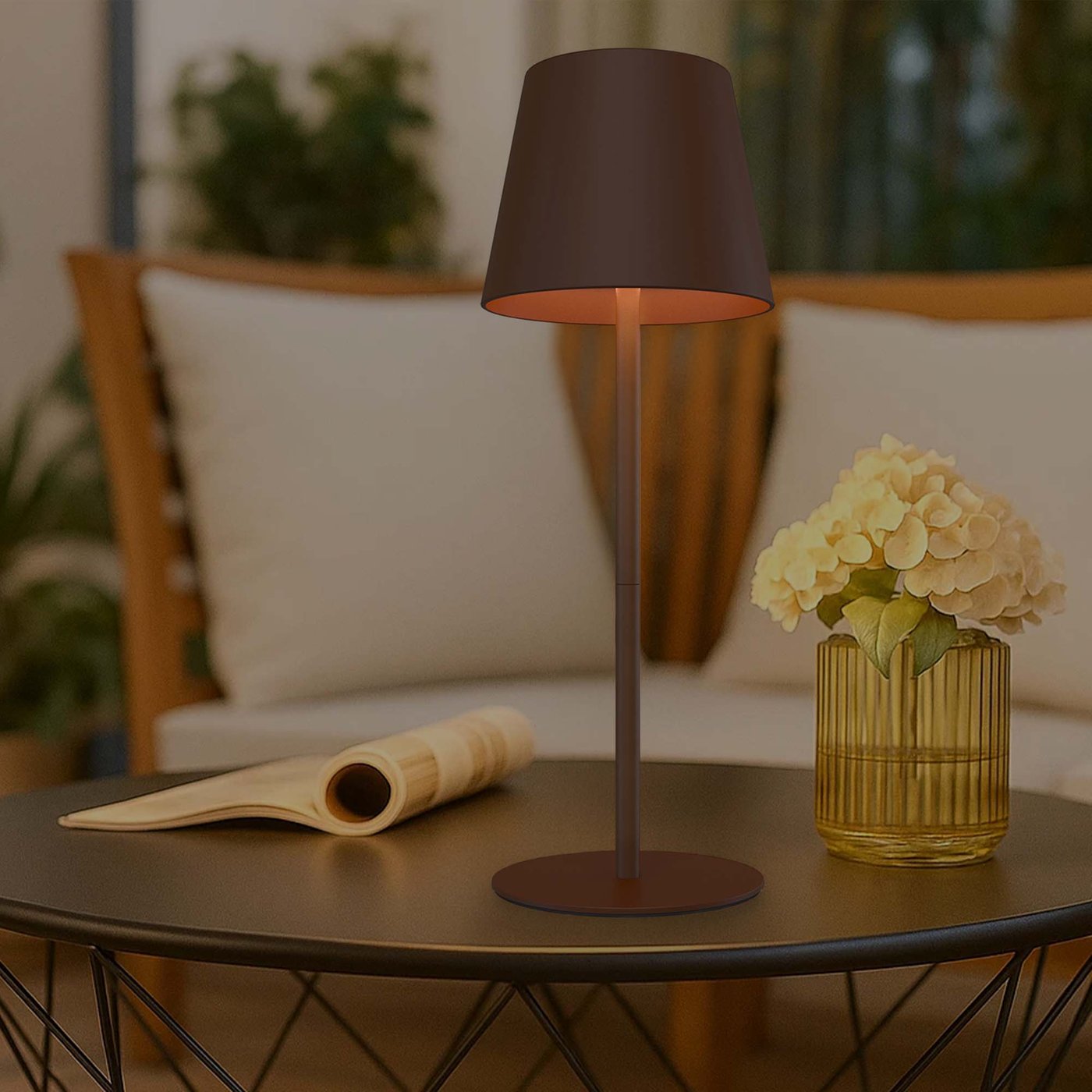 Lampe LED Briloner Sans Fil - Marron, Dôme - IP54, Dimmable, Intérieur/Extérieur