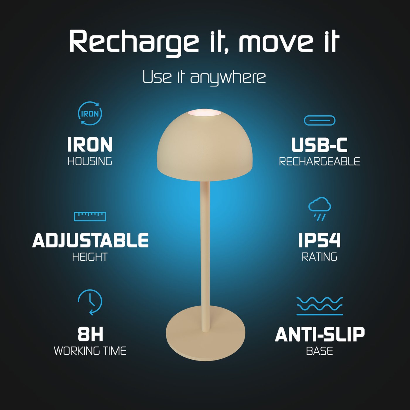 Gouden set van 2 dimbare industriële LED-tafellampen met USB-oplaadpoort - Glazen kap