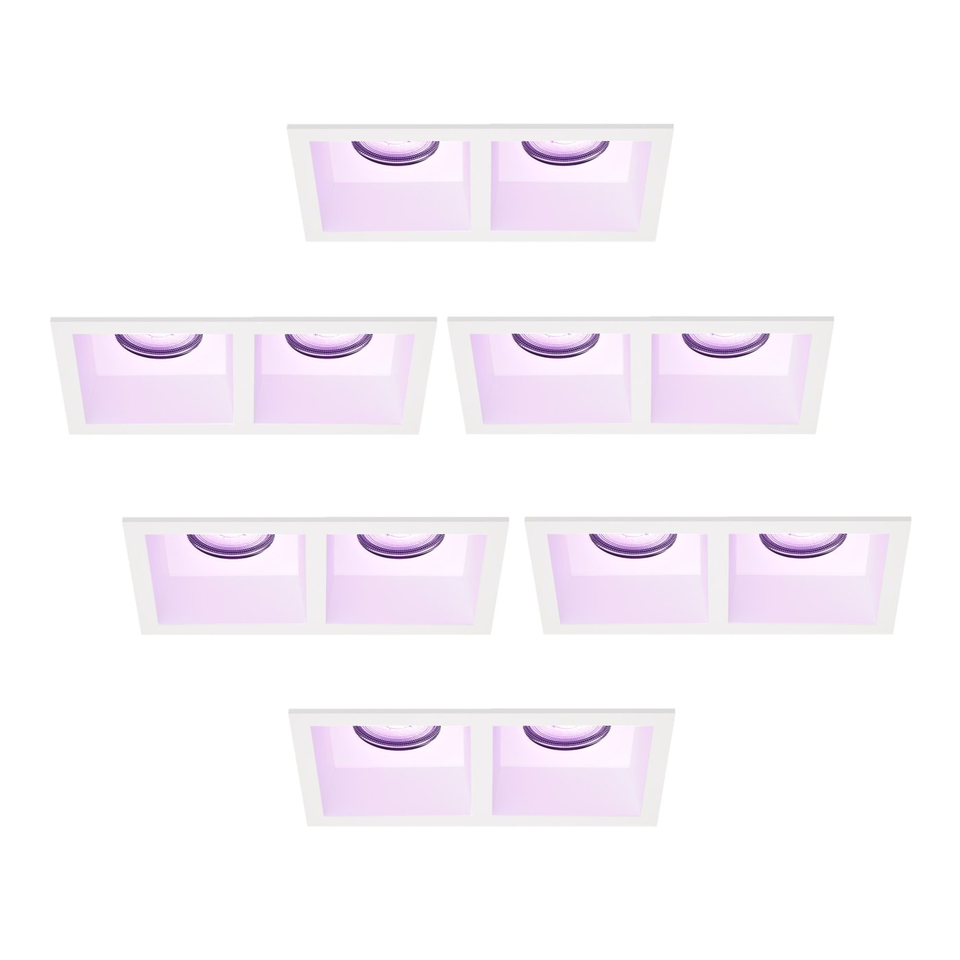 LED Einbaustrahler Dimmbar - Weiß - Doppelt - Rechteck - 4.9W - RGB+CCT - 345 Lumen - 162x85mm - 6 pack