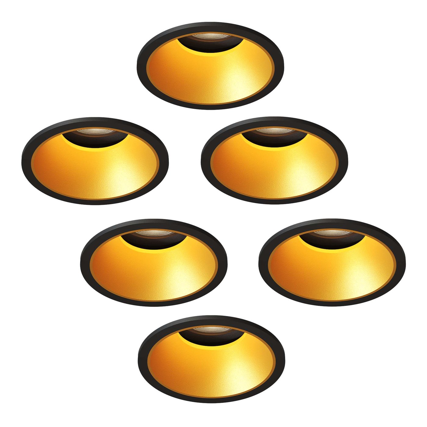 LED Einbaustrahler Dimmbar - Schwarz / Gold - Rund - 3W - 2700K - 345 Lumen - ø81mm - 6 pack