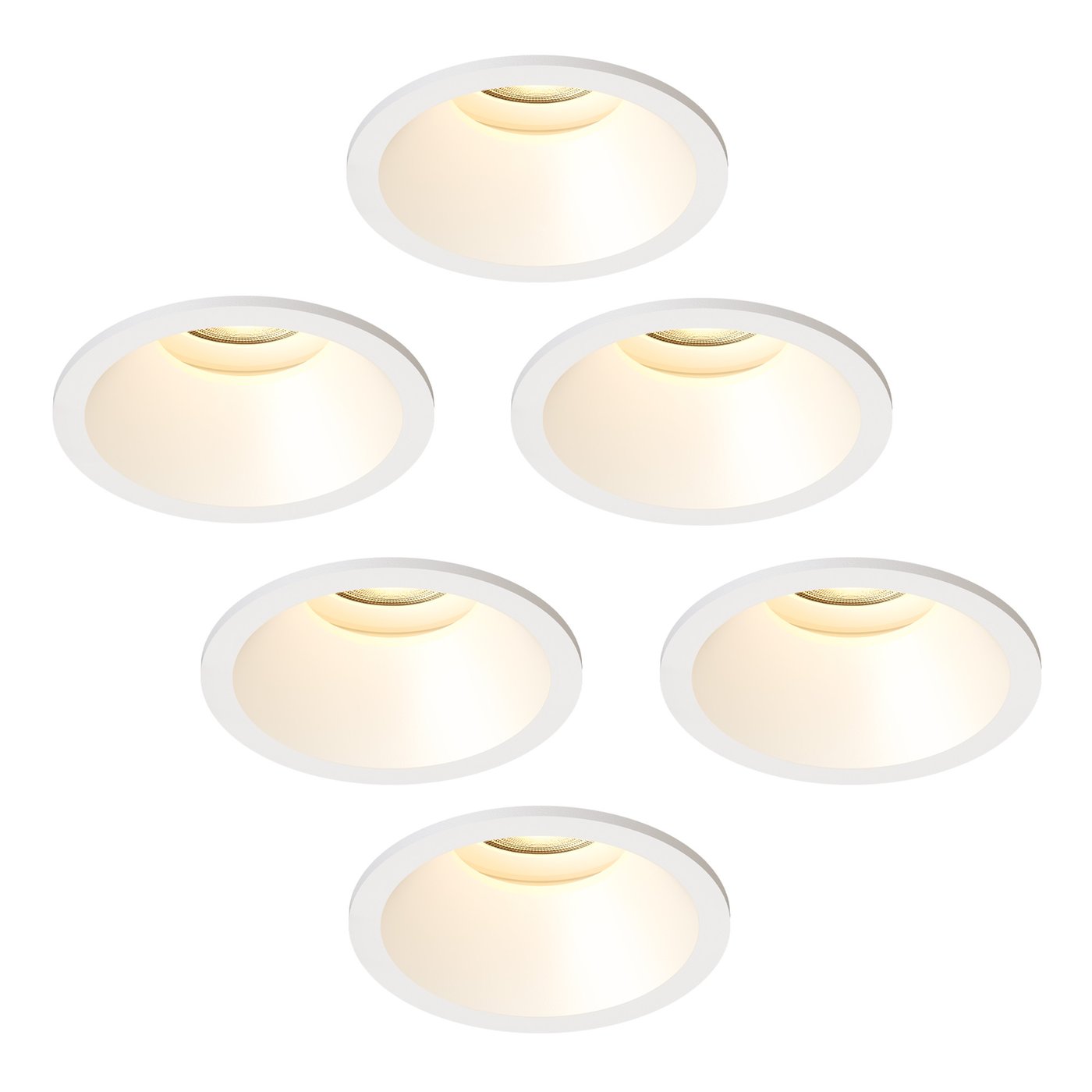 LED Einbaustrahler Dimmbar - Weiß - Rund - 3W - 2700K - 345 Lumen - ø81mm - 6 pack