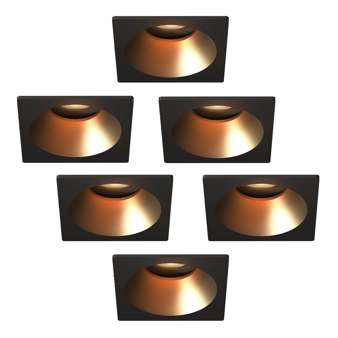 Dimbare LED Inbouwspots - Zwart - Vierkant - 3W - 2700K - 345 Lumen - 81x81mm - 6 pack