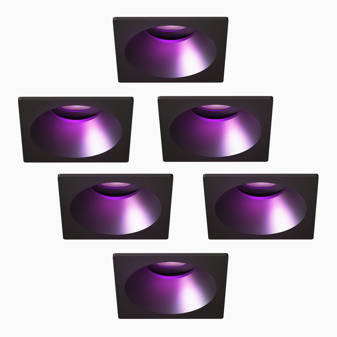Dimbare LED Inbouwspots - Zwart - Vierkant - 4.9W - RGB+CCT - 345 Lumen - 81x81mm - 6 pack