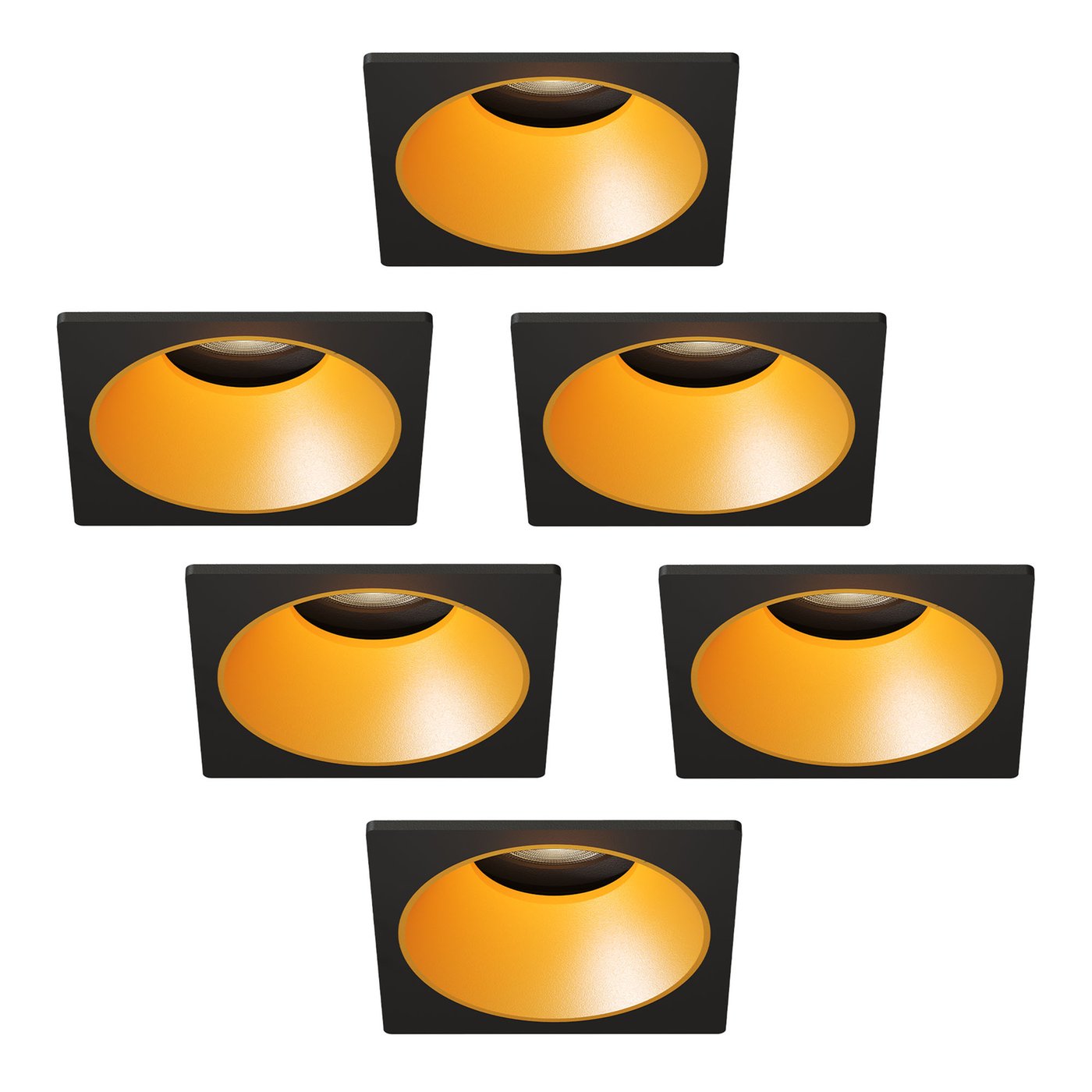Dimbare LED Inbouwspots - Zwart / Goud - Vierkant - 4.9W - RGB+CCT - 345 Lumen - 81x81mm - 6 pack