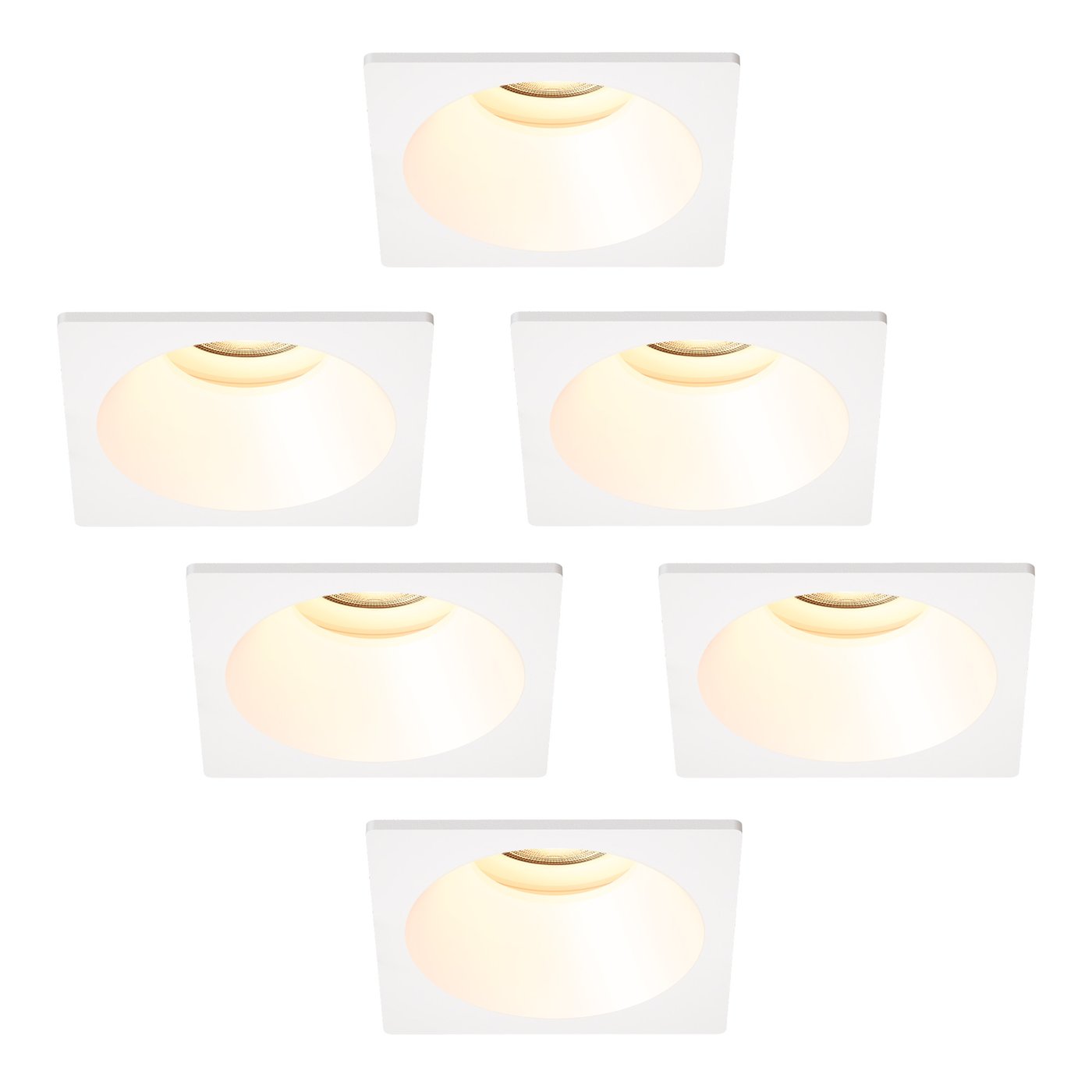LED Einbaustrahler Dimmbar - Weiß - Quadrat - 3W - 2700K - 345 Lumen - 81x81mm - 6 pack