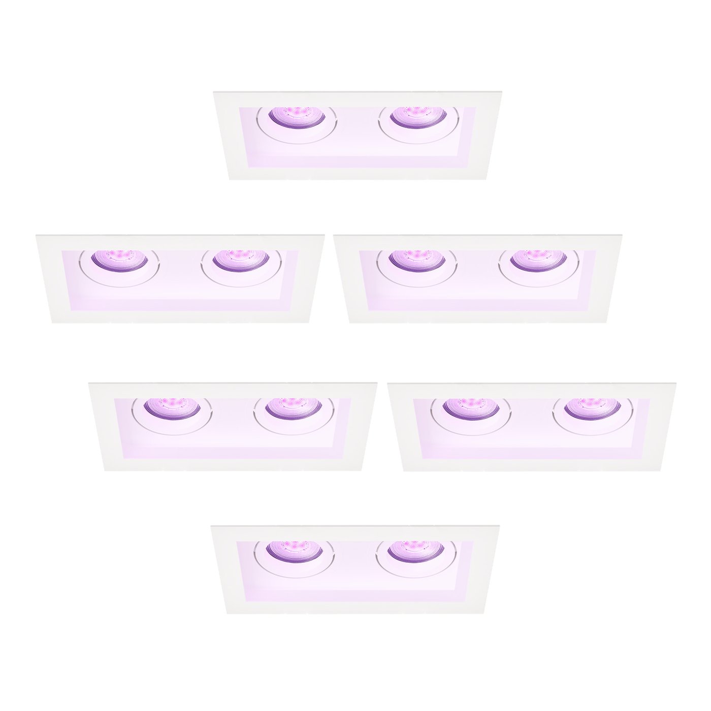 Dimbare LED Inbouwspots - Wit - Dubbel - Rechthoek - 4.9W - RGB+CCT - 345 Lumen - 185x100mm - 6 pack