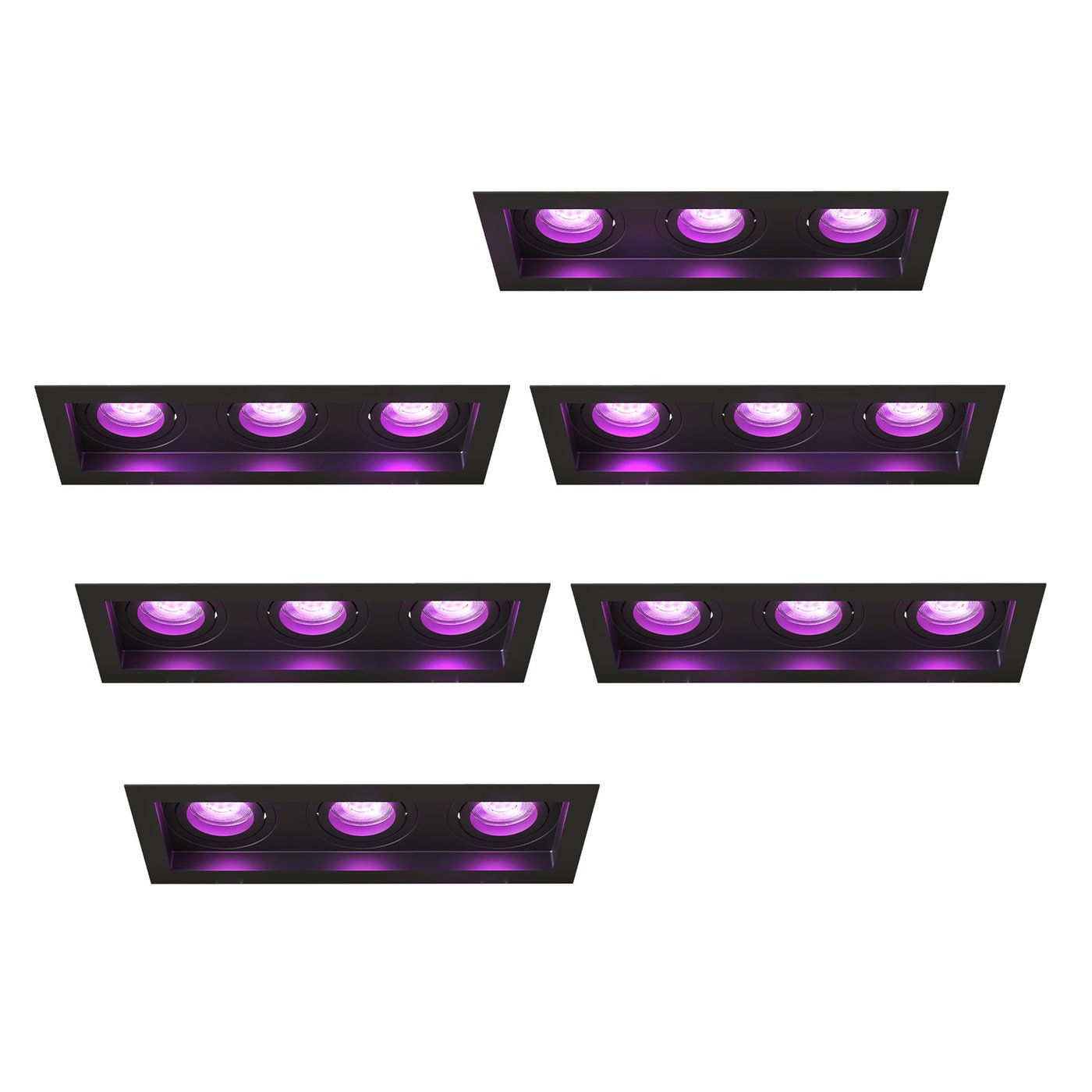 Dimbare LED Inbouwspots - Zwart - Triple - Rechthoek - 4.9W - RGB+CCT - 345 Lumen - 270x100mm - 6 pack
