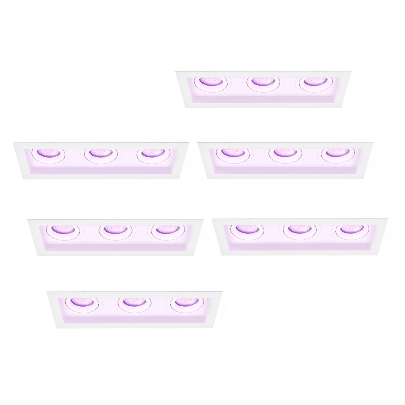 Dimbare LED Inbouwspots - Wit - Triple - Rechthoek - 4.9W - RGB+CCT - 345 Lumen - 270x100mm - 6 pack