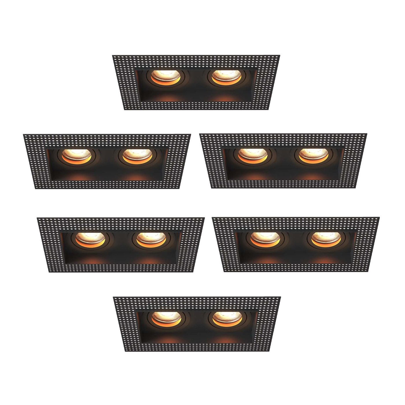 LED Einbaustrahler Dimmbar - Randlos - Schwarz - Doppelt - 3W - 2700K - 345 Lumen - 130x130mm - 6 pack